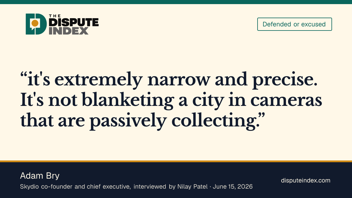 Quote card: Adam Bry, Bry defends police drones as narrow tools for known emergencies