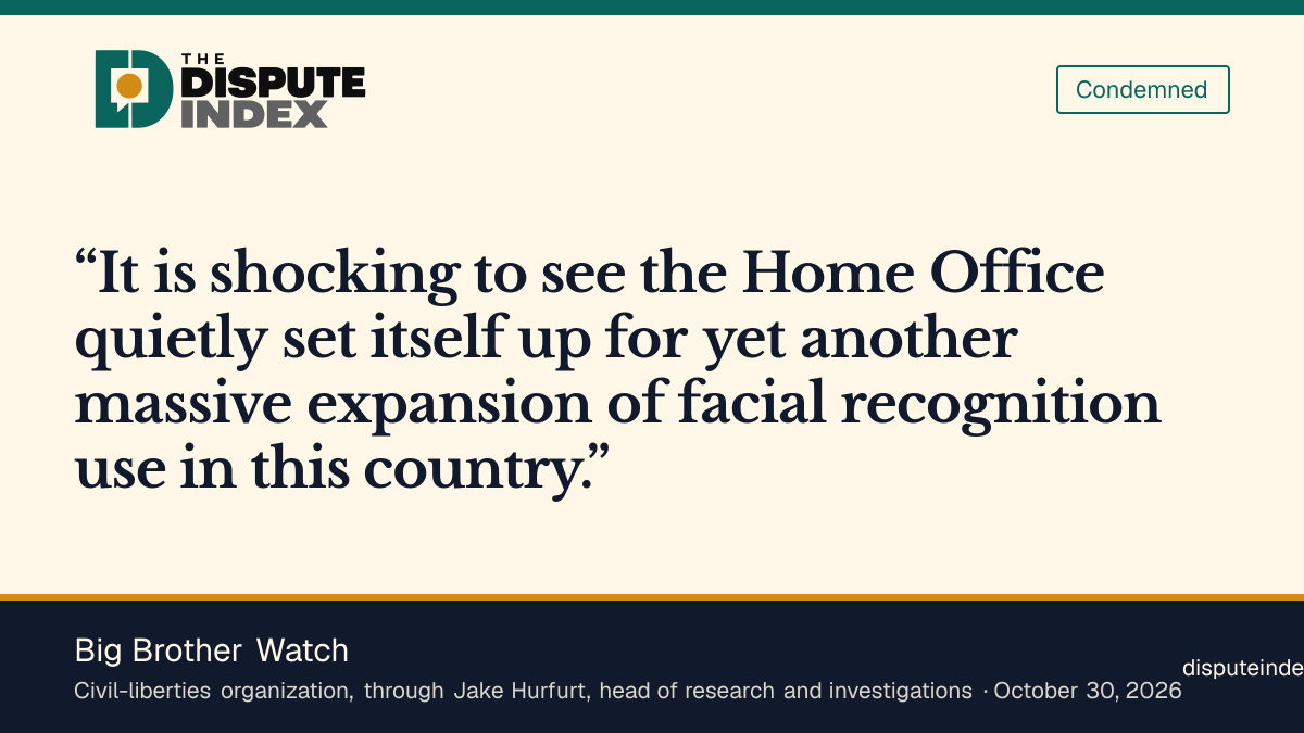 Quote card: Big Brother Watch, Big Brother Watch criticizes Home Office expansion of facial recognition into civil immigration enforcement