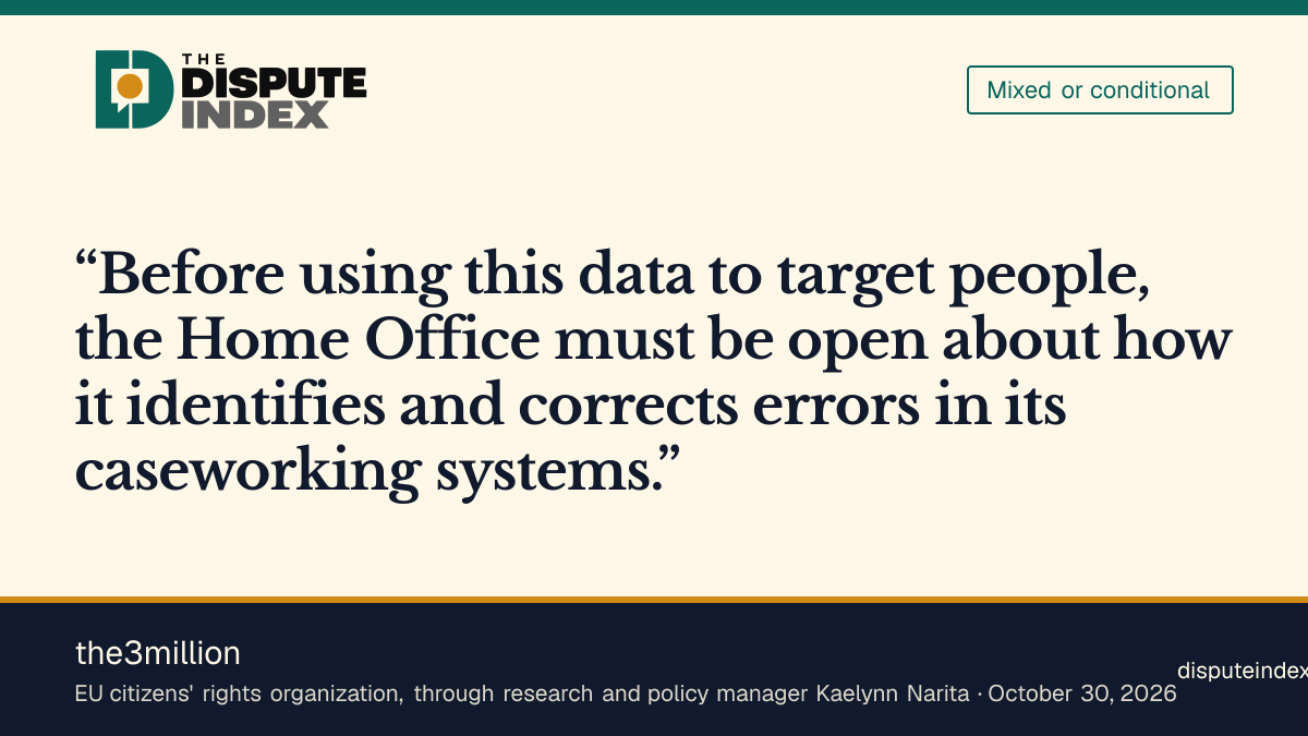 Quote card: the3million, the3million calls for openness about data errors before people are targeted