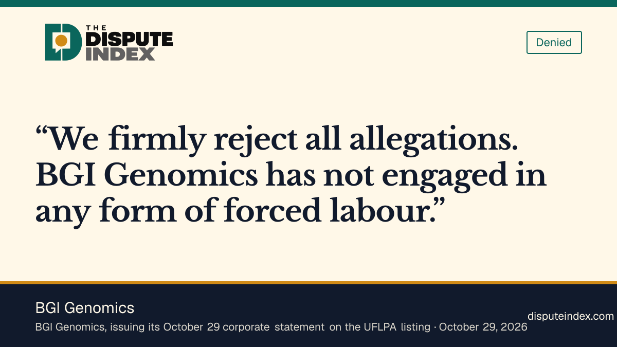 Quote card: BGI Genomics, BGI Genomics denies engaging in forced labor