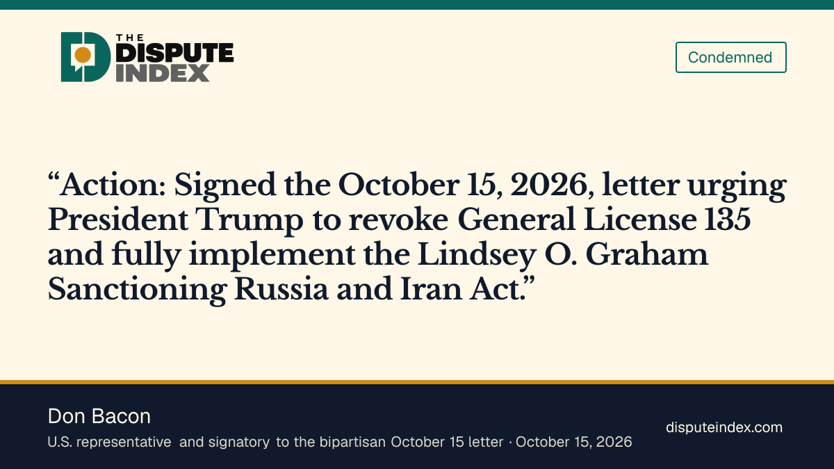 Quote card: Don Bacon, Bacon joins the call to revoke the Russian-diesel license