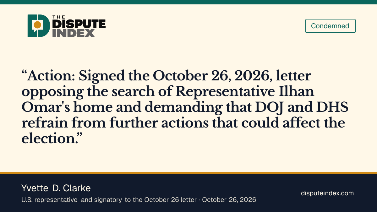 Quote card: Yvette D. Clarke, Clarke joins the letter opposing the search of Omar's home
