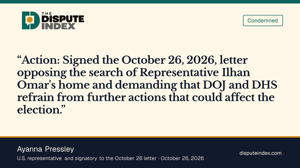 Quote card: Ayanna Pressley, Pressley joins the letter opposing the search of Omar's home