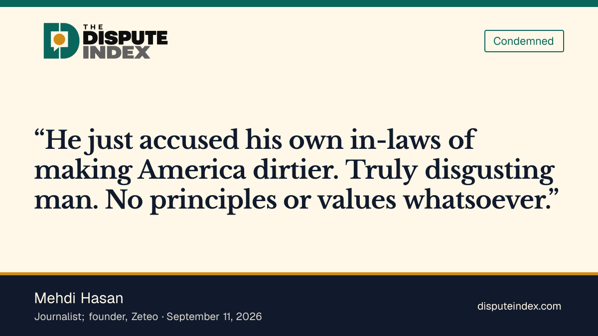 Quote card: Mehdi Hasan, Mehdi Hasan calls Vance's remark hypocritical given his in-laws
