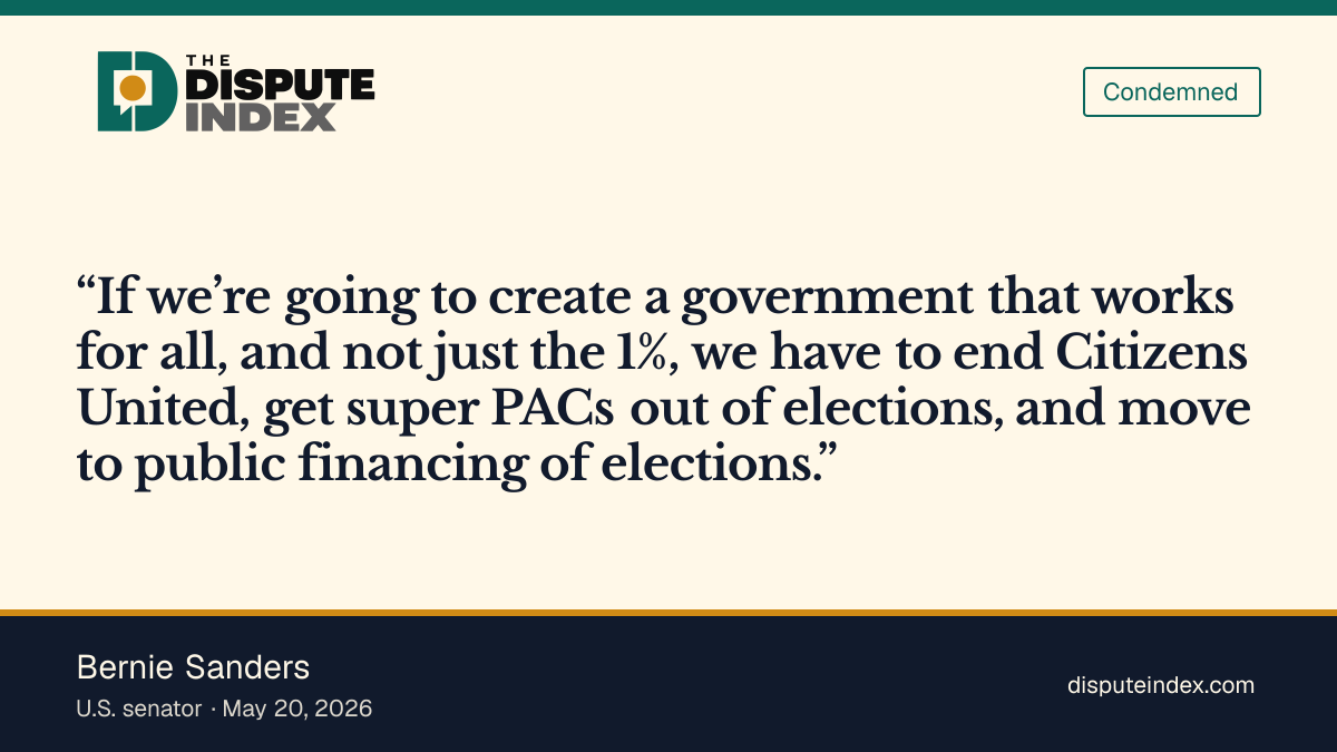 Quote card: Bernie Sanders, Sanders calls for ending Citizens United and super PACs