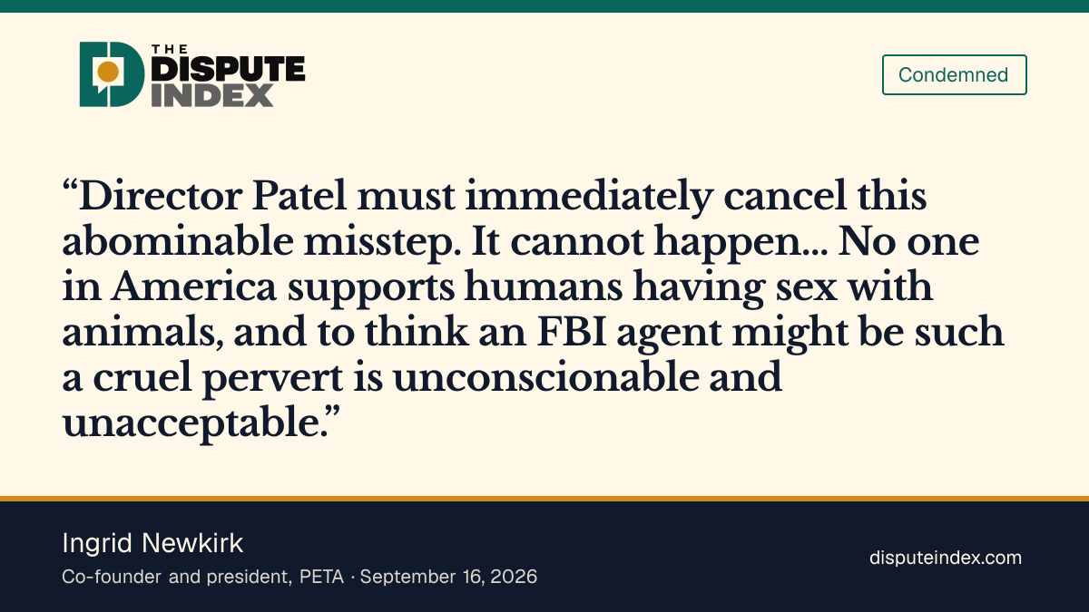 Quote card: Ingrid Newkirk, PETA president Ingrid Newkirk: policy is an 'abominable misstep'