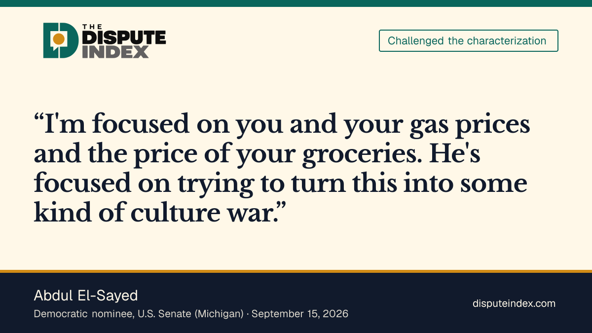 Quote card: Abdul El-Sayed, El-Sayed declines to return CAIR-linked donations, calls attack a culture war