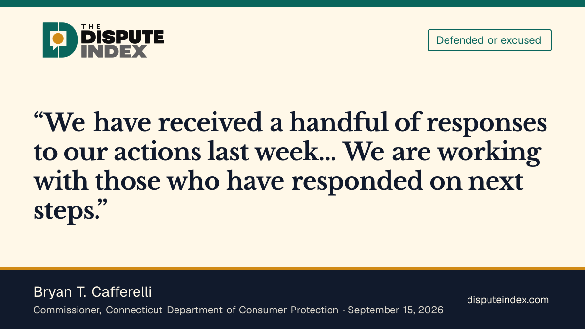 Quote card: Bryan T. Cafferelli, Cafferelli says four of nine companies are engaging with Connecticut