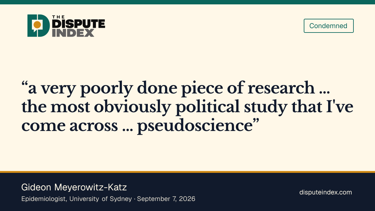 Quote card: Gideon Meyerowitz-Katz, Meyerowitz-Katz calls the HHS report "pseudoscience"