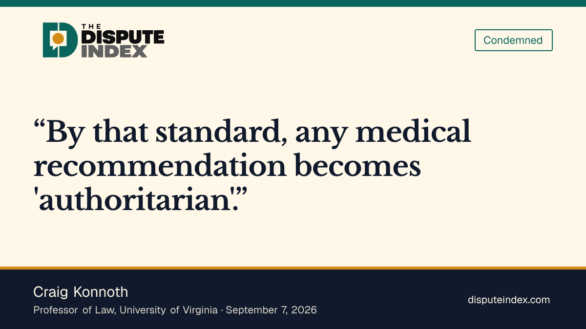 Quote card: Craig Konnoth, Konnoth says the report's logic would brand any medical guidance "authoritarian"