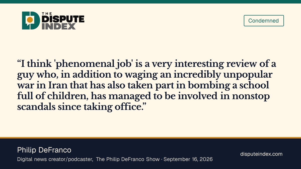 Quote card: Philip DeFranco, DeFranco rejects Blanche's "phenomenal job" defense of Hegseth