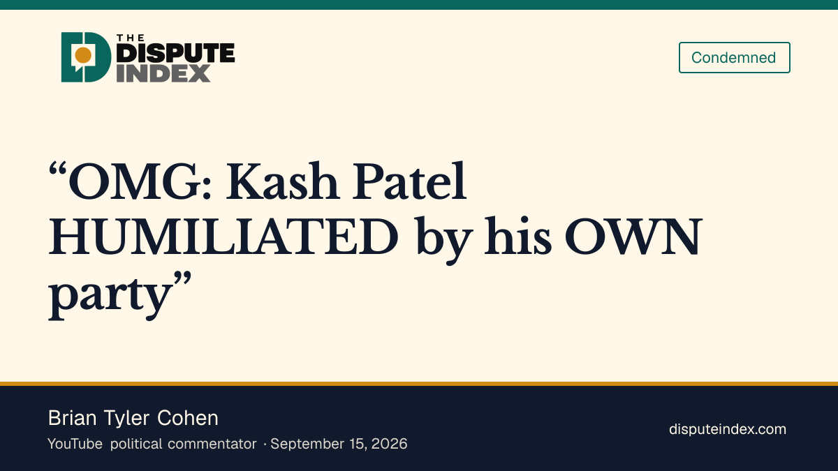 Quote card: Brian Tyler Cohen, Cohen frames Patel's bestiality-policy defense as humiliating