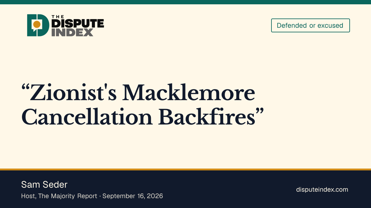 Quote card: Sam Seder, Seder frames the Macklemore removal campaign as a backfired "cancellation"