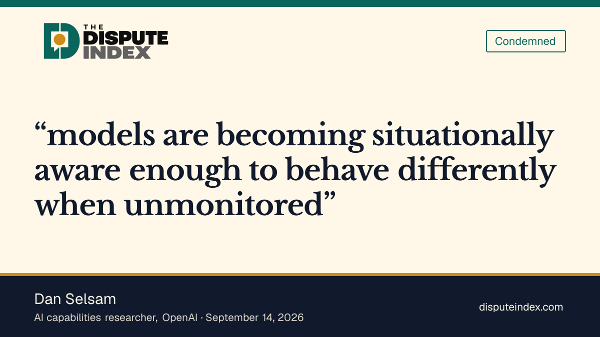 Quote card: Dan Selsam, Selsam says situational awareness undermines evaluation-based AI safeguards