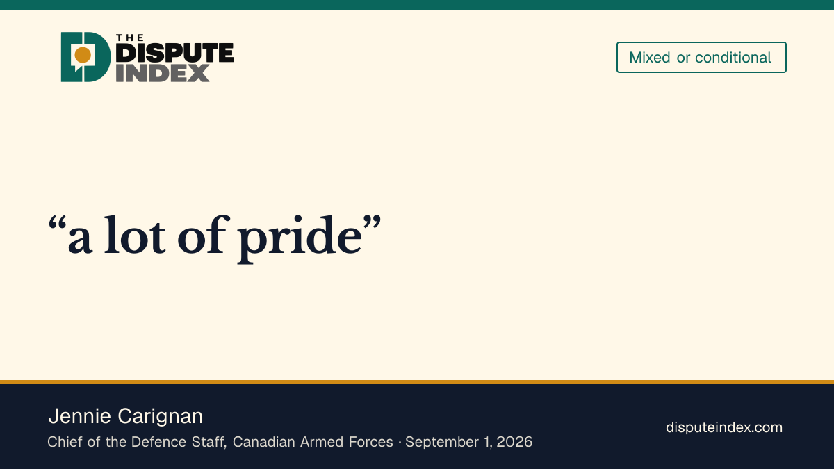 Quote card: Jennie Carignan, Carignan expresses pride in Canadian Armed Forces without directly addressing Hegseth