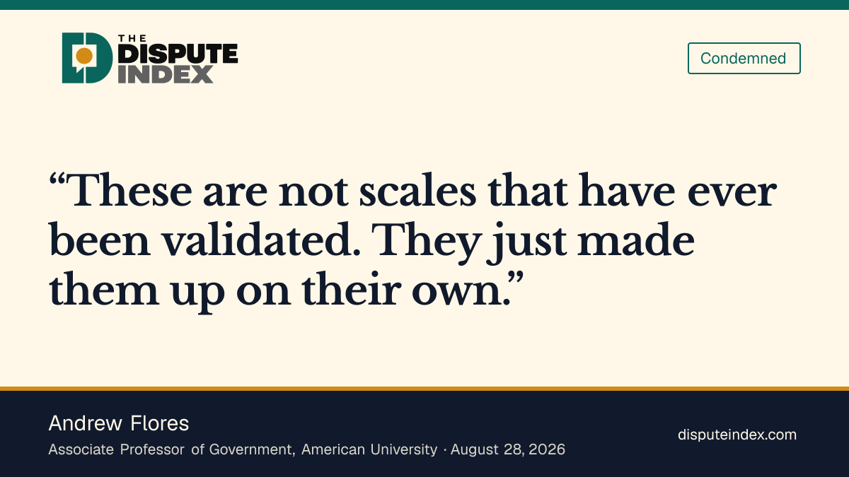 Quote card: Andrew Flores, Flores says the HHS report's scales have never been validated