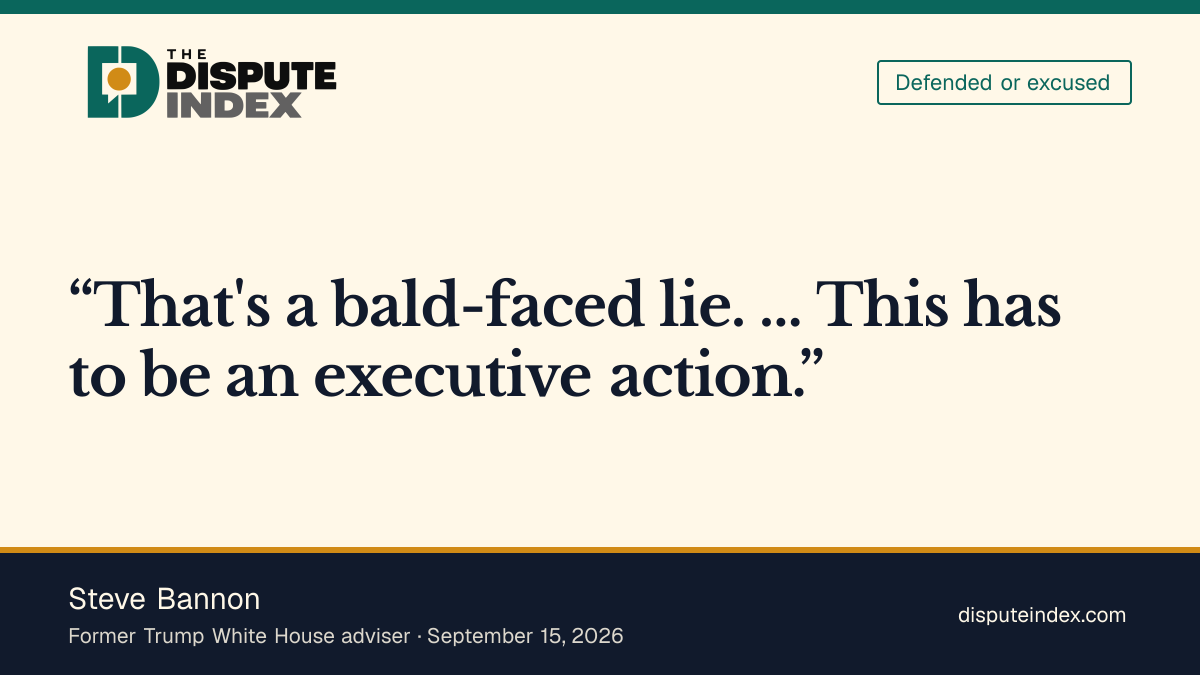Quote card: Steve Bannon, Bannon calls the CEOs' regulation pleas "a bald-faced lie" and demands executive action on AI