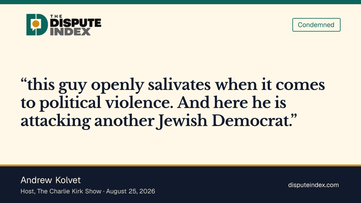 Quote card: Andrew Kolvet, Andrew Kolvet ties Hasan Piker remarks to political violence appetite