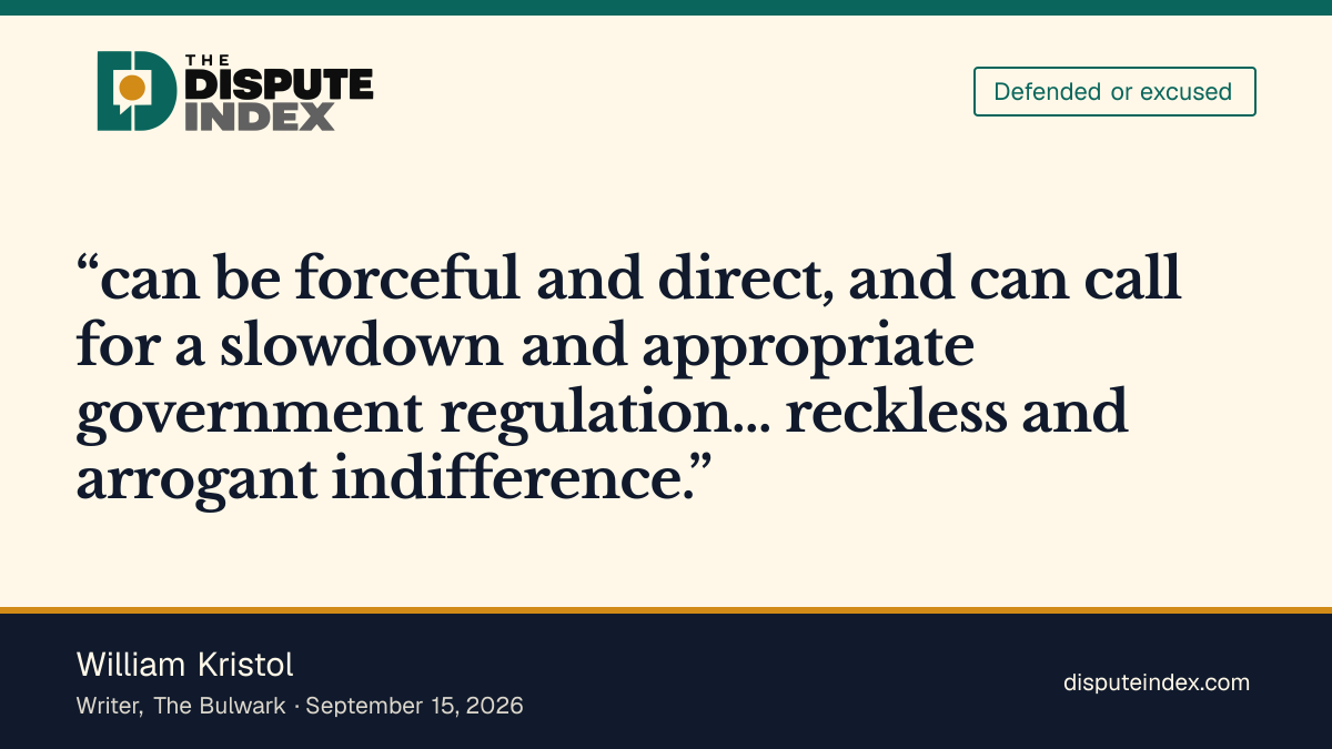 Quote card: William Kristol, William Kristol criticizes Trump's "reckless and arrogant indifference" to AI risk