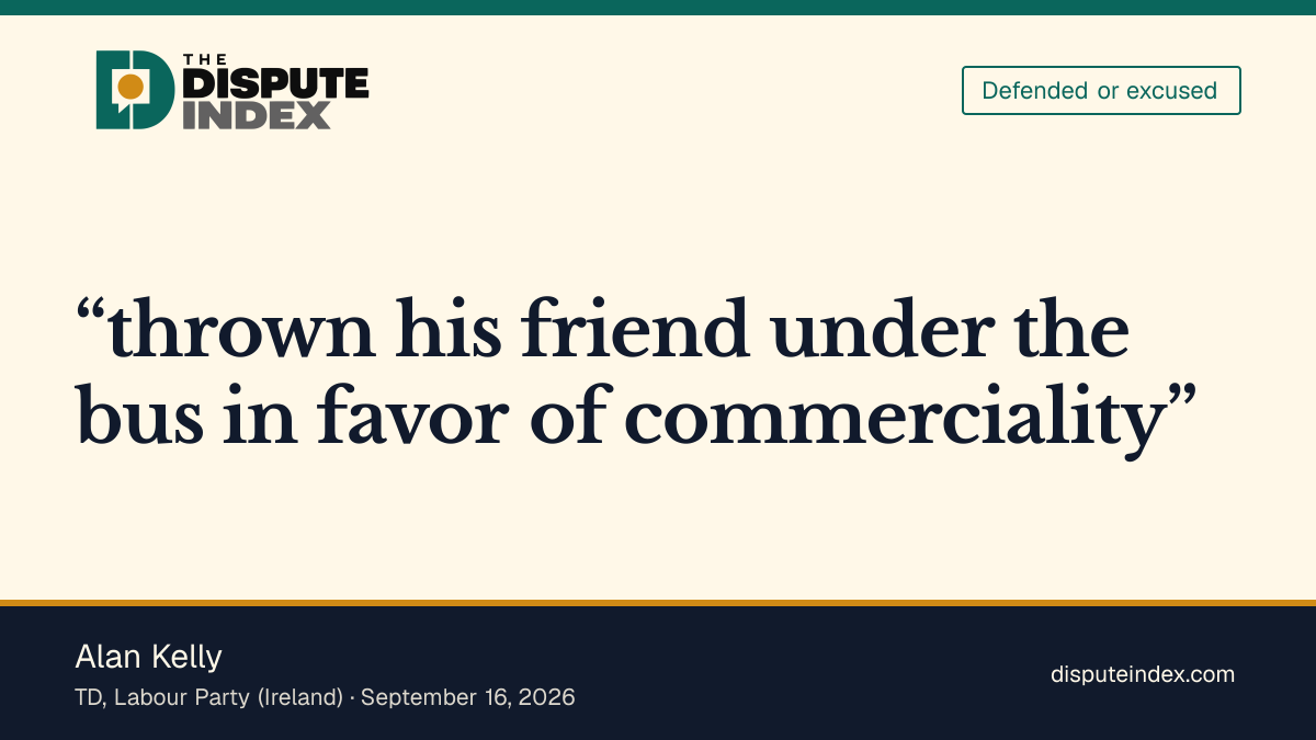 Quote card: Alan Kelly, Alan Kelly accuses Sheeran of throwing Macklemore "under the bus"
