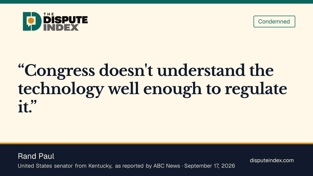 Quote card: Rand Paul, Rand Paul blocks the kill-switch bill, saying Congress does not understand the technology